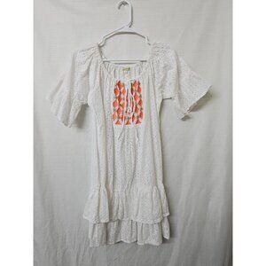 Gianni Bini Sz Small Eyelet Ruffle Mini Dress Cover Up Beaded Off Shoulder Boho